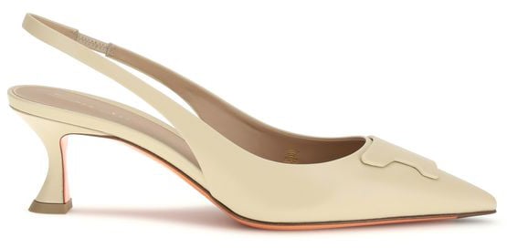 Santoni Santoni Beige Calf Leather Bos Taurus Mid Heel Pumps