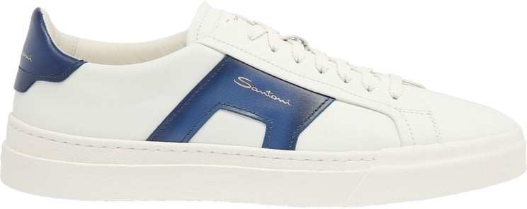 Santoni Men’s leather double buckle sneaker