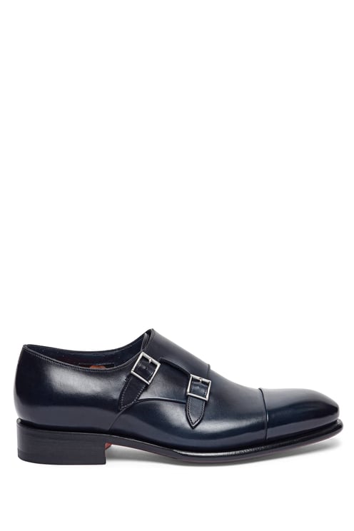 Santoni Double-Buckle Goodyear Hand-Antiqued Shoes