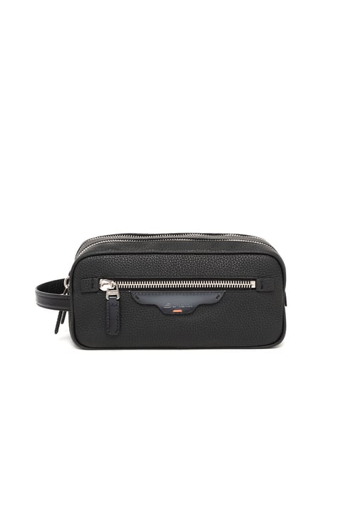 Santoni Textured Leather Belt Bag with Dual Compartments and Silver Accents