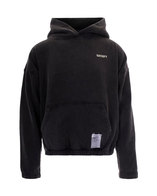 Satisfy Soft French Terry Black Hoodie with Embossed Detailing
