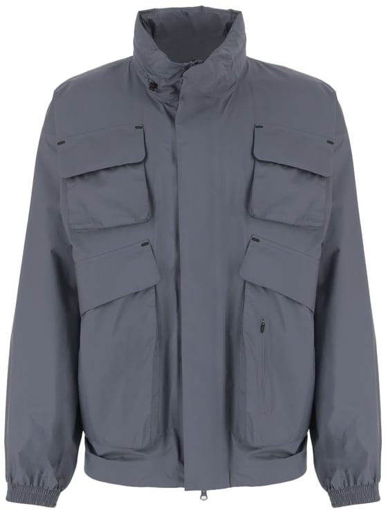 Save the Duck Anthracite Blue Nylon Jacket with Multi-Pocket Design