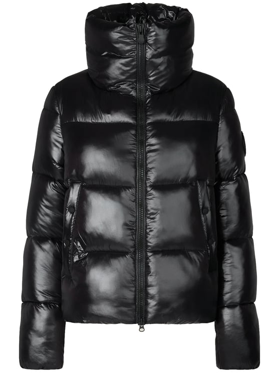 Save the Duck Shiny Puffer Jacket with High Collar and Cropped Length