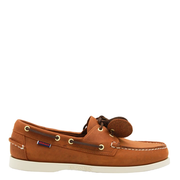 SEBAGO Brown Leather Boat Shoes with Moccasin Stitching