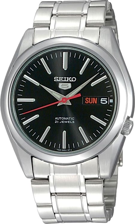 Seiko Seiko Horloge SNKL45K1 5 Staal Automaat met Zwarte Wijzerplaat 38mm