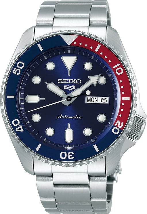 Seiko Seiko Horloge SRPD53K1 5 Sports Staal Automaat 100m Waterdicht met Blauw en Rood 42mm