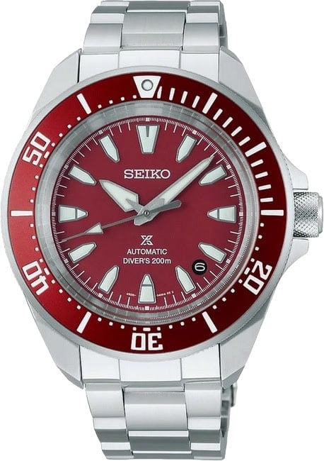 Seiko Seiko Horloge SRPL11K1 Prospex Staal Automaat 200m Waterdicht met Rode Wijzerplaat en Bezel 41mm