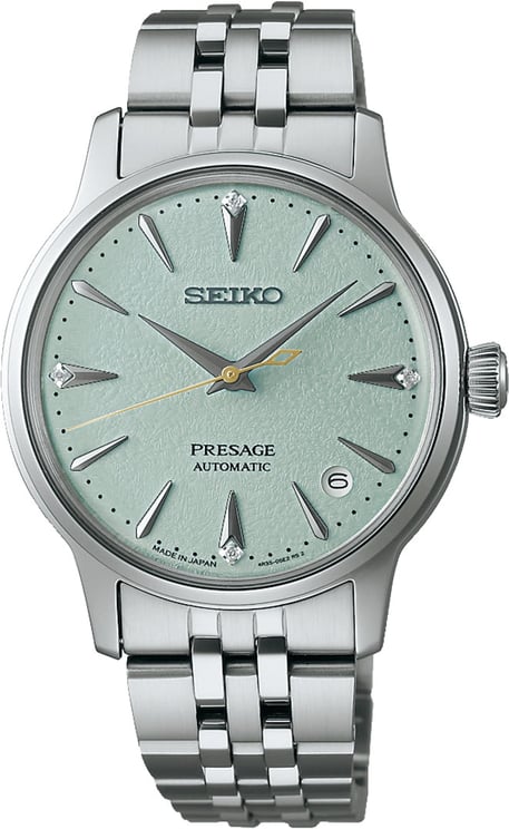 Seiko Seiko Horloge SRPL63J1 Presage Staal Automaat 50m Waterdicht met Turquoise Wijzerplaat 34mm