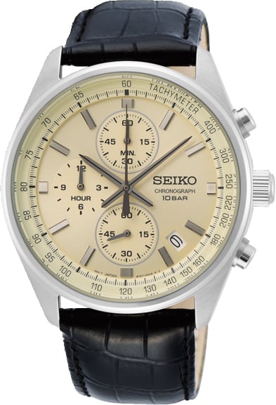 Seiko Seiko Horloge SSB383P1 Staal Quartz Chronograaf 50m Waterdicht met Zwarte Leren Horlogeband 41mm