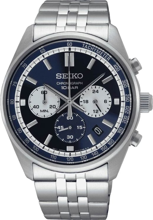 Seiko Seiko Horloge SSB427P1 Staal Quartz Chronograaf met Blauwe Wijzerplaat 42 mm