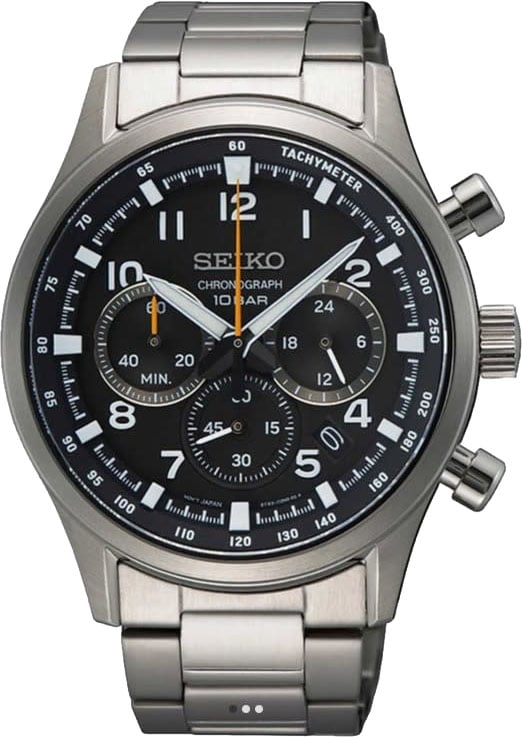Seiko Seiko Horloge SSB447P1 Staal Quartz Chronograaf met Zwarte Wijzerplaat 43mm