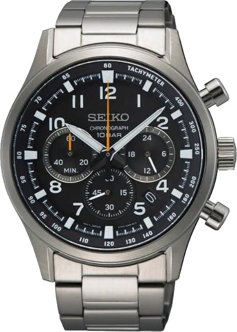 Seiko Seiko Horloge SSB447P1 Staal Quartz Chronograaf met Zwarte Wijzerplaat 43MM