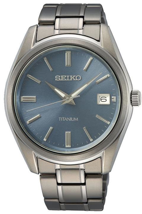 Seiko HEREN NEW LINK TITANIUM BRACELET LICHTBLAUW 100M WR SUR371P1