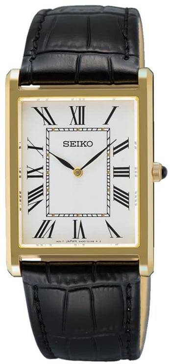 Seiko Seiko Horloge SWR104P1 Staal met Geelgouden Plating Quartz Saffierglas 50m Waterdicht met Zwart Leren Horlogeband 27mm x 38mm
