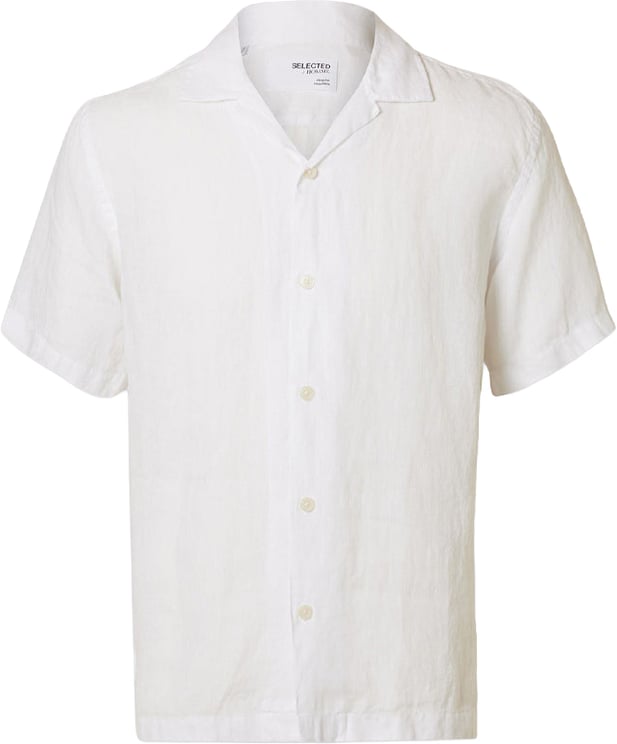 Selected Homme Camicia Ss Kylian Resort Linen Bianca