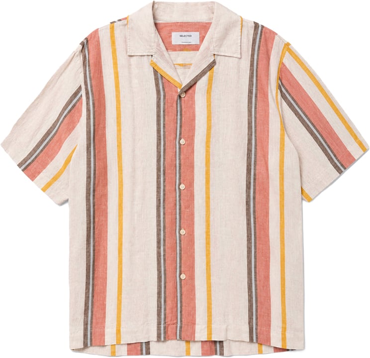 Selected Homme Camicia Ss Kylian Resort Linen Multi