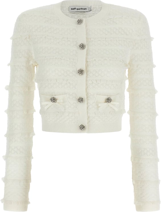 Self-Portrait White Textured Cardigan