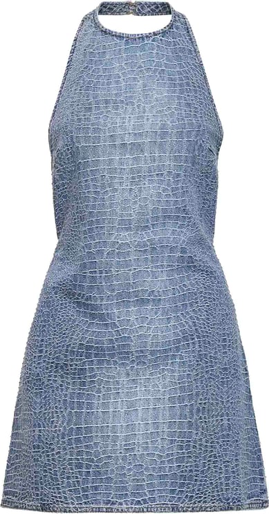 Self-Portrait Crocodile Denim Mini Dress