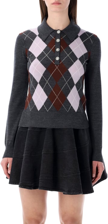 Self-Portrait Argyle Polo Knit Grigio
