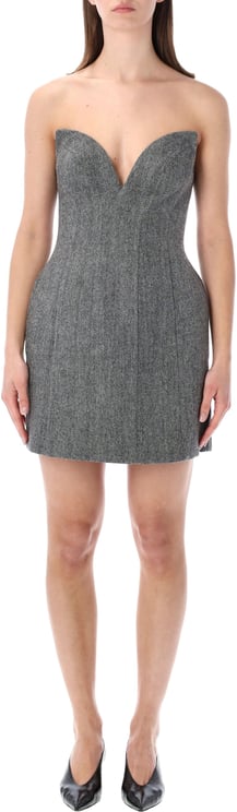 Self-Portrait Sculpted Mini Dress Wool Herringbone Grey