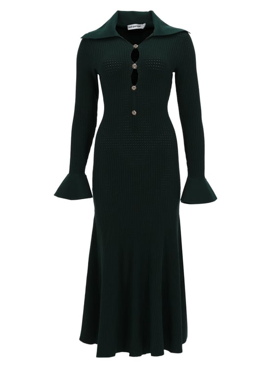 Self-Portrait V-Neck Ribbed Knit Cut-Out Day Dress