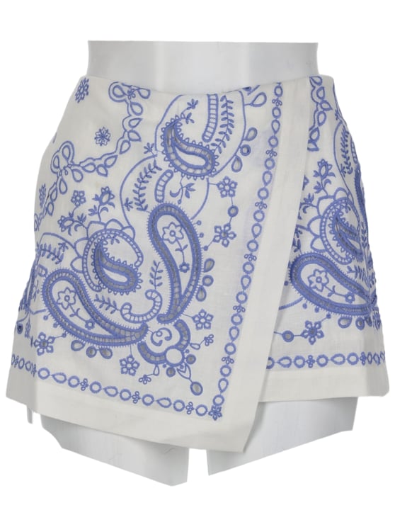 Self-Portrait Blue Paisley Floral Overlapping Shorts