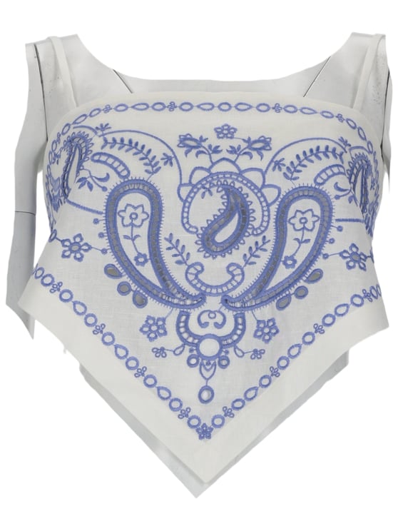 Self-Portrait White Blue Embroidery Crop Top
