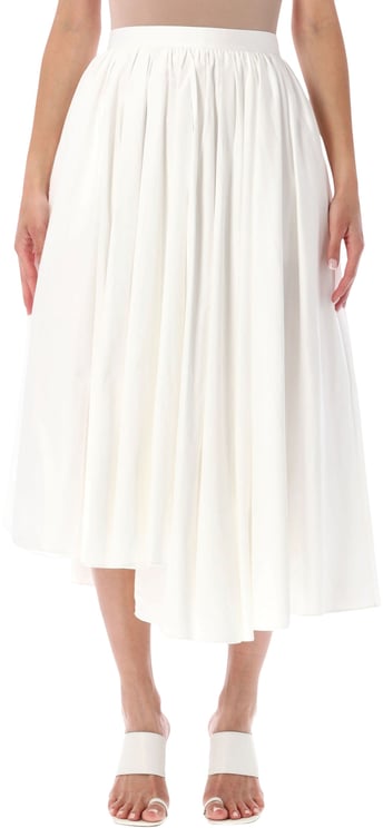 Self-Portrait Poplin Midi Skirt Bianco