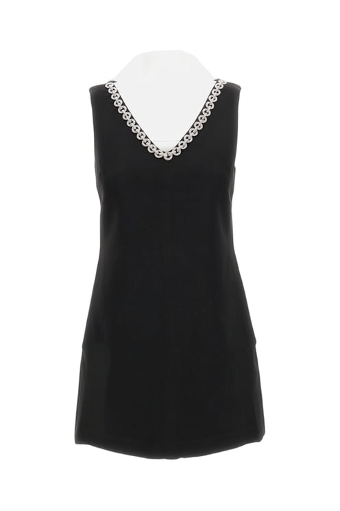 Self-Portrait Rhinestone-Embellished Black Midi Dress With V-Neckline