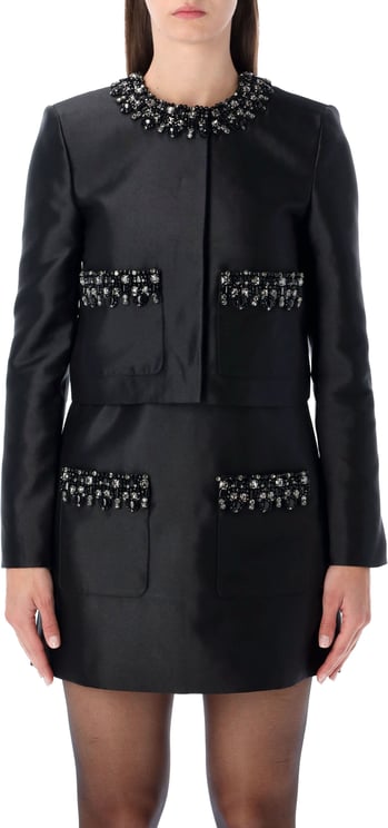Self-Portrait Self-Portrait black taffeta embellished trim jacket
