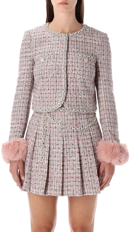 Self-Portrait Self-Portrait bouclé jacket with faux fur cuffs