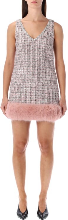 Self-Portrait Mini Dress Boucle Eco Fur Trim Rosa