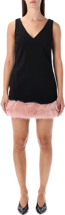 Self-Portrait Self-Portrait back crepe mini dress with pink faux fur hem
