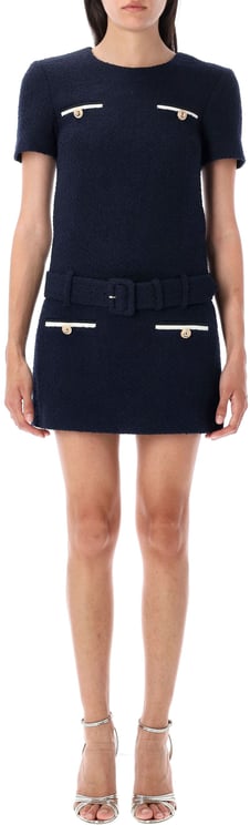 Self-Portrait Boucle Mini Dress Blue