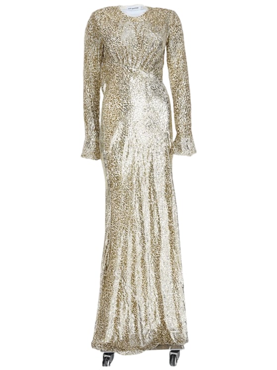 Self-Portrait Shimmering Gold Maxi Dress with Cut-Out Detail