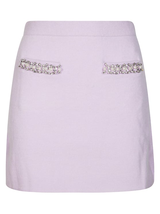 Self-Portrait Crystal-Embellished Pastel Lavender Mini Skirt