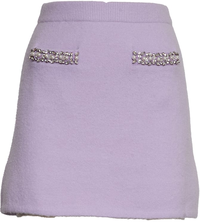 Self-Portrait Lilac Crystal Trim Knit Skirt