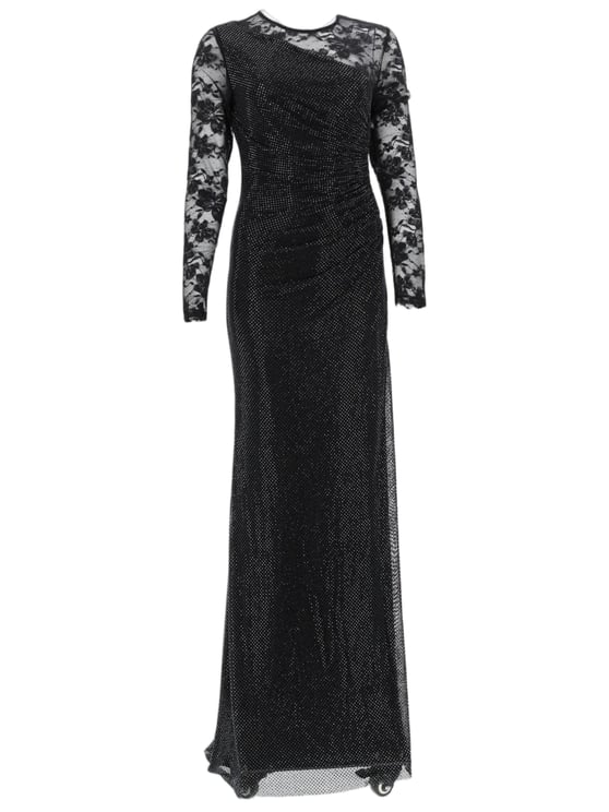 Self-Portrait Black Sheer Lace Asymmetrical Maxi Dress