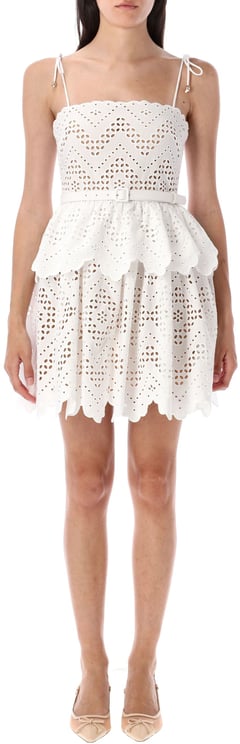 Self-Portrait Cotton Broderie Mini Dress Bianco