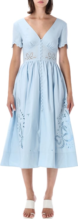 Self-Portrait Embroidered Midi Cotton Dress Blu