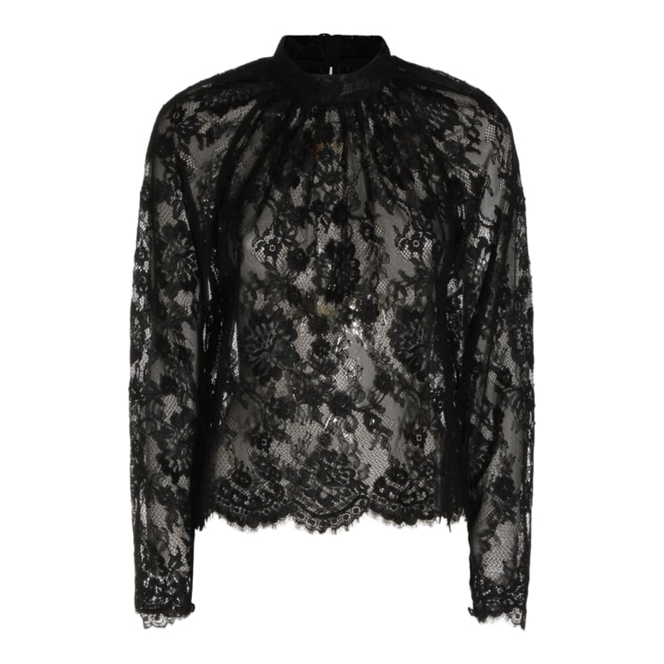 Self-Portrait Intricate Floral Lace Long-Sleeved Top With Scalloped Edges