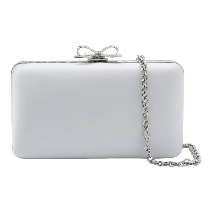 Self-Portrait Rectangular Satin Finish Clutch With Rhinestone Bow Clasp