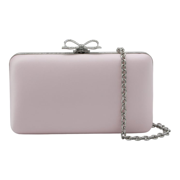 Self-Portrait Rectangular Clutch With Bow-Shaped Clasp And Silver Chain