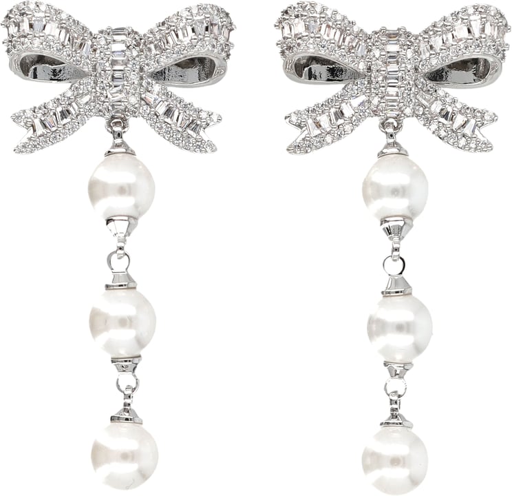 Self-Portrait Bow 3 Pearl Earrings Argento
