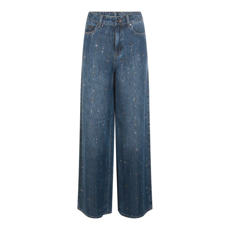 Self-Portrait High-Waisted Wide-Leg Jeans with Strass Embellishments