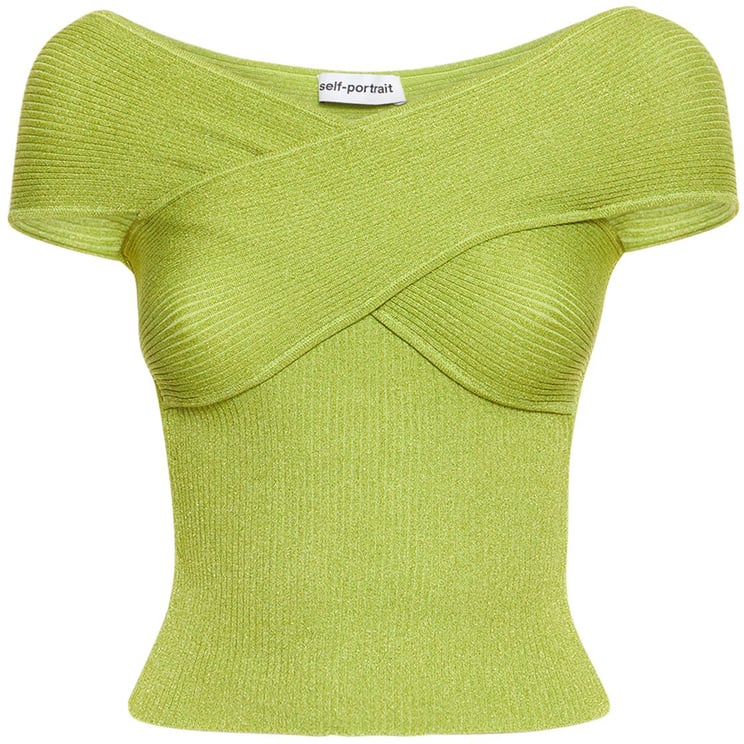 Self-Portrait Bright green top with wide neckline elegant