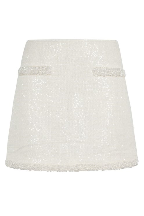 Self-Portrait Cream Boucle Pearl Trim Mini Skirt