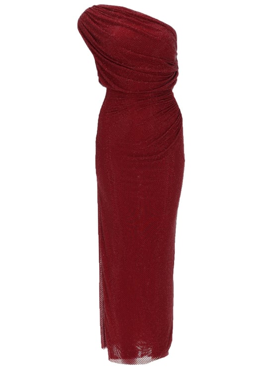 Self-Portrait Burgundy Polyester Rhinestone Midi Dress