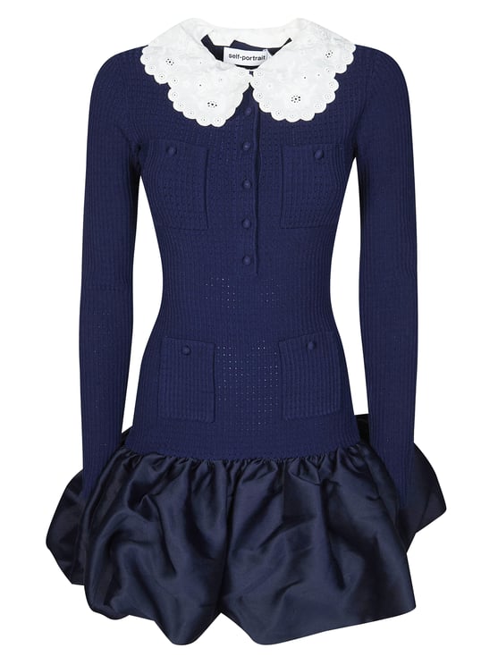 Self-Portrait Blue Scalloped Collar Taffeta Mini Dress