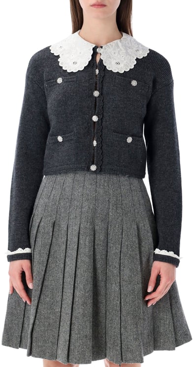 Self-Portrait Cardigan Romantic Collar Grigio
